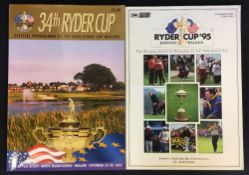 2x Ryder Cup programmes - to incl 1995 Played at Oak Hill Country Club USA Sky Sports
