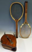 Tennis - Solid Wood and Brass Tennis Racket Press and Tennis Rackets includes the press marked