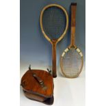 Tennis - Solid Wood and Brass Tennis Racket Press and Tennis Rackets includes the press marked