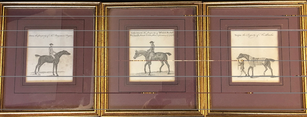 Horse Racing - 3x c.1750 Horse Racing Etchings depicts 'Little Driver the property of Mr Iofiah