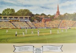 'Hadlee's Last Wicket in Test Cricket' Signed Print by Devon Malcolm signed by Richard Hadlee with