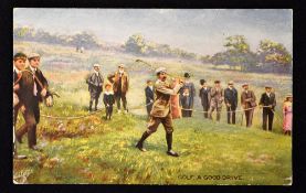 Harry Vardon colour golfing postcard titled "Golf, A Good Drive"- issued by Raphael Tuck & Sons