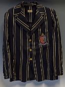 Sports Blazer - black and white striped college blazer with braid embroidered crest with Coronet