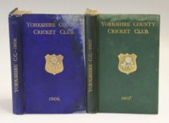 Cricket - Yorkshire County Cricket Club 1906 and 1907 Year Books - bound in green and blue boards,