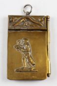 Art Nouveau Sheffield plate golfers note book and pencil decorated with a caddie to the front