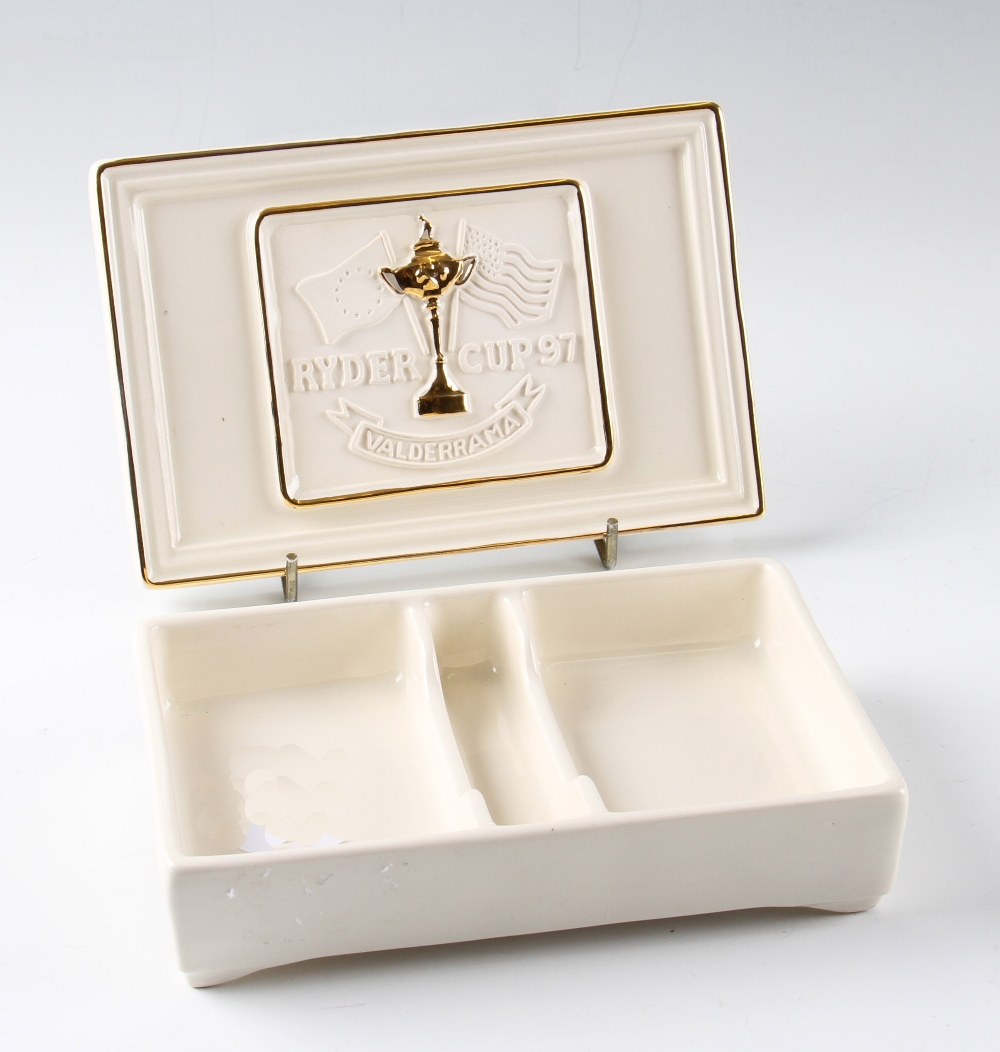 1997 Valderrama Ryder Cup Commemorative ceramic playing card box - with 22ct gold trim, hand crafted - Image 2 of 2