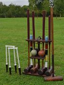 Croquet - Superb Croquet Set and Stand includes 4x Croquet Mallets with leather wrapped handles,