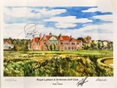 Royal Lytham and St Anne's Open Golf Championship print signed by 7 past winners to incl Peter