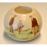 Large "Carlton Ware" golfing pottery matchstick holder c.1910 - hand-painted coloured golfing