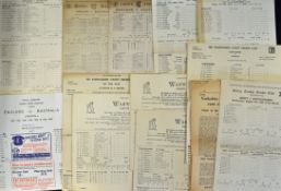 Cricket - Selection of Cricket Score Cards to include England v Australia 1934, 1948, 1956, 1961 and