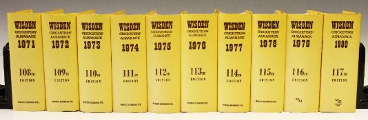 Wisden Cricketers' Almanacks - 1971 to 1980 - all hard-back versions with dust jackets, all in