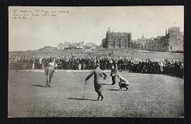 1895 St Andrews Amateur Golf Championship postcard - Freddie Tait v John Ball on the 1st Hole