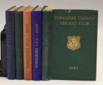 Cricket - Yorkshire County Cricket Club 1936 to 1940 Year Books - all hard-back books, all having