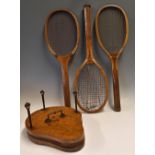 Tennis - Solid Wood and Brass Tennis Racket Press and Tennis Rackets includes the press appears