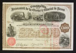 Bearer Bond - Compania Nacional Del Forrocarril Mineral De Pasco - 6% Loan. Bearer Bond for £100