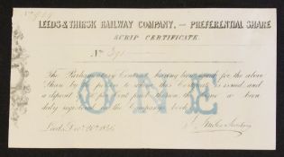 Leeds & Thirsk Railway Company Bearer Certificate 1846 - (The Leeds & Thirsk Railway opened from