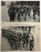 India - Sikh Soldiers marching WWI Postcard Two French postcards showing a French lady giving a