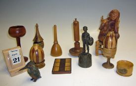 Selection of Treen Ephemera to include Mauchline Ware, Eggs, and a bronze figure (14) Small Box