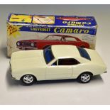 Taiyo Tinplate Chevrolet Camaro 'Bump 'N Go' Battery Operated Toy C-12 non-fall action, in white