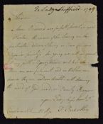 1799 Hand Written Letter to Lady Sheffield -saying that a particular servant, Anne Ormond (a good