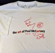 Autograph - Paul McCartney Signed T-Shirt a white T-Shirt with red inscription to the front, dated