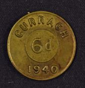 Ireland - Curragh Interment & P.O.W. Camp. 6 pence token 1940 - Uniface brass, size 27mm. This