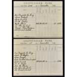 Cambridgeshire - Chippenham Park 1912 Shooting Cards dated 1st and 2nd November 1912, party listed