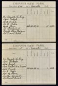 Cambridgeshire - Chippenham Park 1912 Shooting Cards dated 1st and 2nd November 1912, party listed