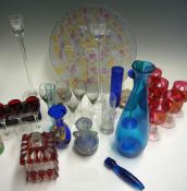 Selection of Various Glassware including a set of 6x Red goblets, vase, glass candlesticks, a Jewish