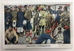 India - Sikh and Allied Prisoners WWI Postcard A German propaganda postcard showing a Sikh