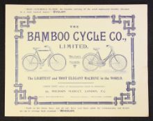 The Bamboo Cycle Co. Ltd 1897 - An early 4 page Brochure illustrating two of their unusual Bamboo