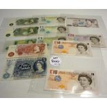 12x British Queen Elizabeth II Banknotes to include £1 notes up to £20 notes with various dates -