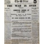 WWI Newspapers - to include The Star 11 Nov 1918 declaring 'The War Is Over' together with a Daily