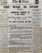 WWI Newspapers - to include The Star 11 Nov 1918 declaring 'The War Is Over' together with a Daily