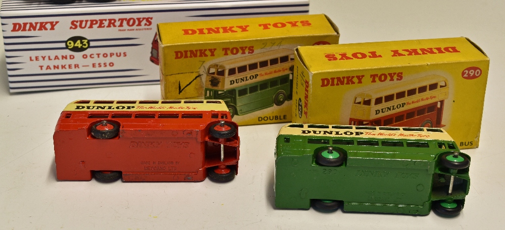 Dinky Toys 290 Double Decker Bus Red and Green Models - both with cream upper deck and Dunlop - Image 2 of 2