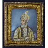 Indian Miniature of Akbar II - appears on card, with gold gilt, measures 6x7cm approx. the