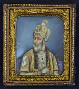 Indian Miniature of Akbar II - appears on card, with gold gilt, measures 6x7cm approx. the