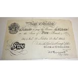 1944 Bank of England White £5 Banknote prefix no D17962549, Peppiatt, with light creases