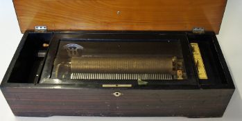 Switzerland - Early Cylinder Music Box marked 'made in Switzerland' in working order, requires