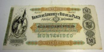 Uruguay Montevideo 50 Pesos 1872 Banknote 015717