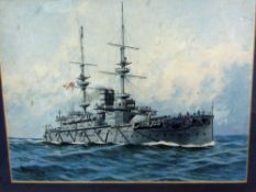 Early 20th Century Battleship Watercolour depicts a British Destroyer, boldly signed by 'Fanz
