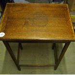Oak Writing Table - with inlaid cloth to top, swivel open and close, measures 54x39x74cm approx.