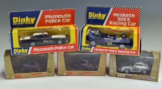 Dinky Diecast Toys 'Hesketh 308 E Racing Car' 222 together with 'Plymouth Police Car' 244 and