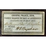 Exhibitions - Crystal Palace, One Year Season Ticket 1854 - Made out to a William Edward Bagshaw and