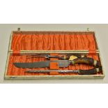 Stag Horn Carving Set include knife fork and sharpening steel, marked Warwick by Warriss,