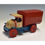 Marx Toys Tinplate Clockwork Van made in England in blue white and red with No 7 details to doors,
