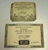 2x 18th Century French Banknotes to include a 1792 10franc, series 14327 note together with a 1793