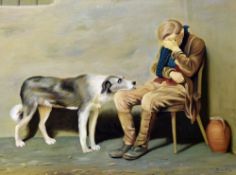 Original Oil on Canvas Painting 'Lurcher & Handler' signature to bottom right 'SuwaT 90', the