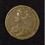 Union of England And Scotland 1707 Medallion - Obverse; Portrait of Queen Anne. Reverse; Coat of