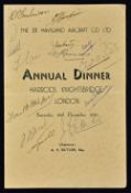 Autographs - 1936 The De Havilland Aircraft Co Annual Signed Dinner Menu - signed extensively to the